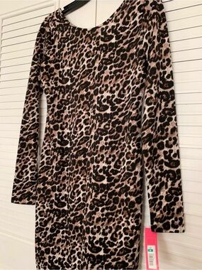 Leopard Print Long Sleeve Bodycon Dress - Brown/Black